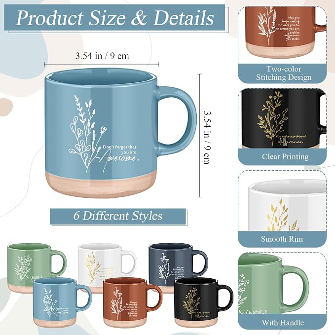 Didaey 6 Sets Employee Appreciation Gifts Set 13oz Boho Floral Ceramics Coffee Mugs with A6 Leather Notebooks Ballpoint Pens Bulk Office Thank You Gift for Coworkers Staff Team Nurse