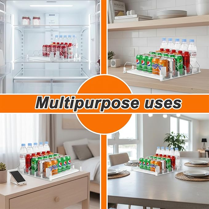 Drink Organizer For Fridge Large Capacity 5 Row Soda Can Organizer, Automatic Pusher Glide with Removable Dividers For Drink Organizer, Can Holders For Fridge, Space-Saving Can Dispenser For Kitchen