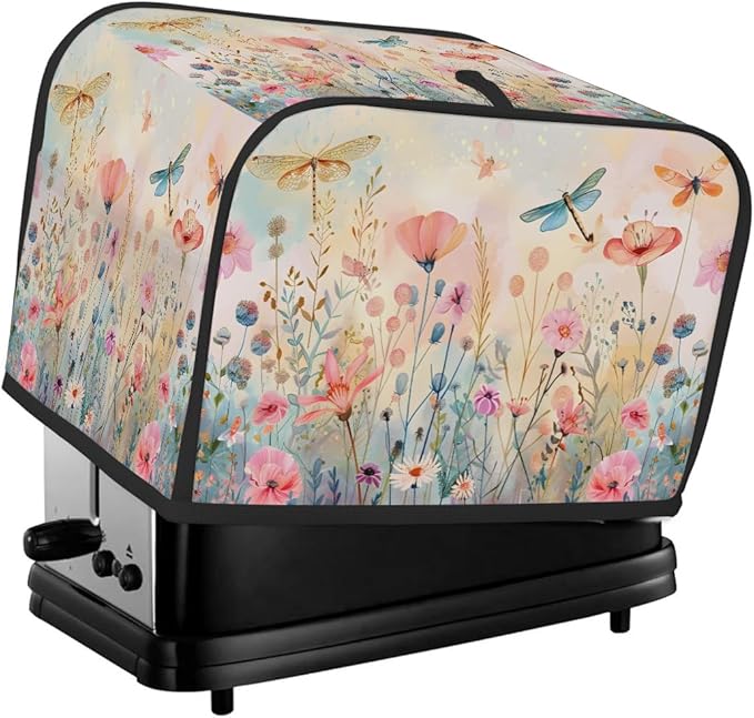 Colored Flower Dragonfly 4 Slice Toaster Cover Dust And Fingerprint Bread Maker Cover Bakeware Protector Washable Appliance Covers Kitchen Accessories For Home Kitchen Women Gift