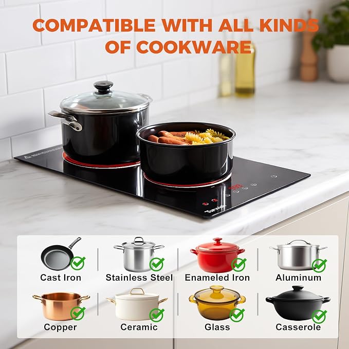 TOPWISH Electric Stove 2 Burner Electric Cooktop, 12 Inch Plug-in Stove Top | Electric Kitchen Stoves with Timer & Child Lock, 110V Cook Top Stove Electric Burners for Cooking, Built-in