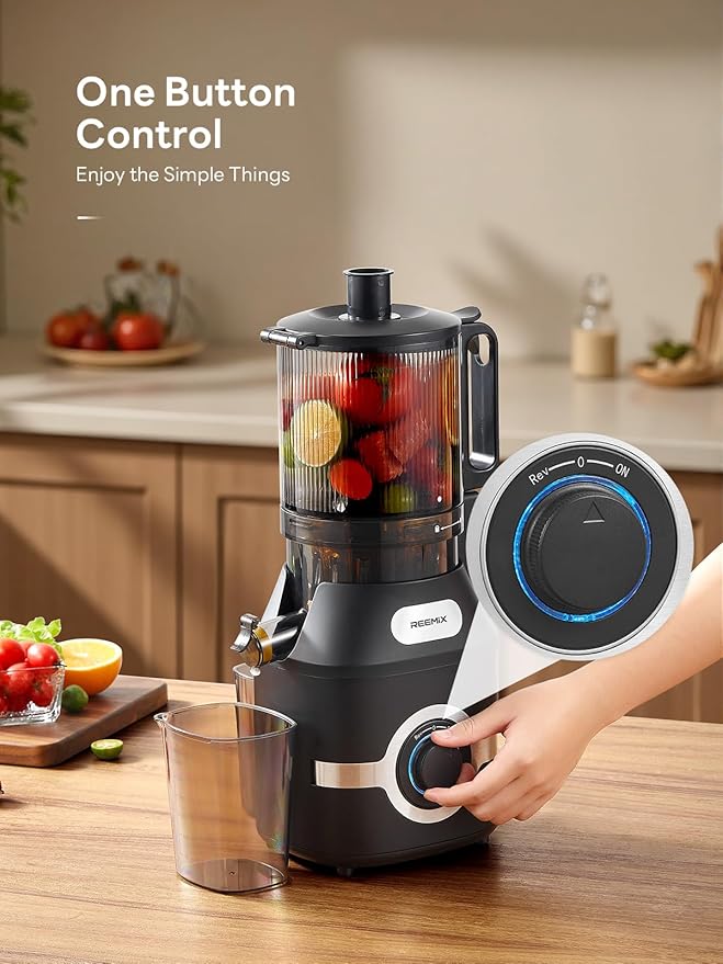 Reemix Juicer Machine with Large Feed Chute, Slow Masticating juicer with Dual Safety Locks - Easy to Clean, Detachable Parts, Fruit & Veggie Juicer for Home