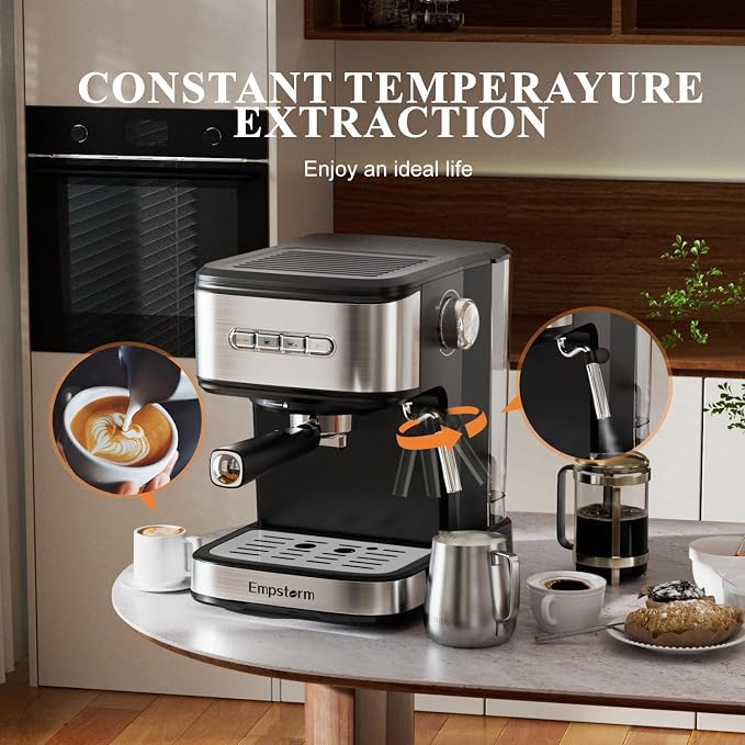 Empstorm 20 Bar Espresso Machine, Cappuccino Machines with Milk Frother Steam Wand, Stainless Steel Latte Machine for Home&Barista, Automatic Shut-off Function
