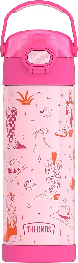 THERMOS FUNTAINER 16 Ounce Stainless Steel Vacuum Insulated Bottle with Wide Spout Lid, Cowgirl Charm