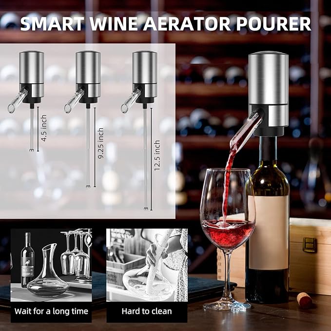Wine Gifts-Electric Wine Opener and Aerator Set-Wine Dispenser Battery Operated, Rechargeable Wine Bottle Opener & Pourer with Foil Cutter, Vacuum Stoppers