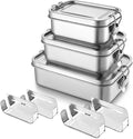 TeamFar Stainless Steel Bento Box, 3 Pack (16, 28 & 47oz) Metal Lunch Box with 3 Compartments for Adults Kids, Lunch Food Containers for School/Work/Meal Prep, Leak-Proof, 550ML+850ml+1400ML