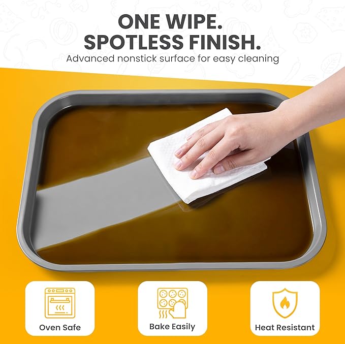 Non-Toxic PFOA-Free Stackable Bakeware Set, Professional Gauge Carbon Steel Space-Saving 11pc Nonstick Baking Pans: 6-Cup Muffin Pan, Cookie Sheet, Cake & Roaster Pans, Mats & Cups