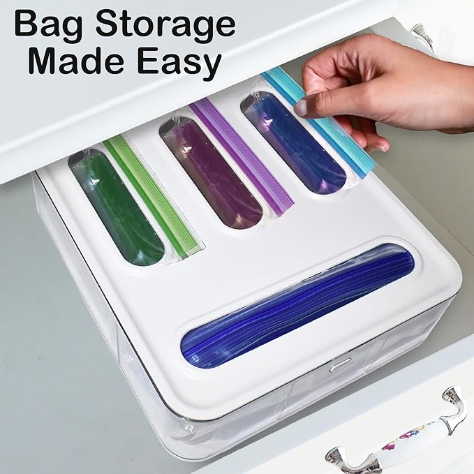 Knox Home & Health Bag Storage Organizer for Kitchen Drawer, Plastic Bag Container Holder, Baggie Dispenser for Gallon, Quart, Sandwich, Snack, Kitchen Organizers and Storage