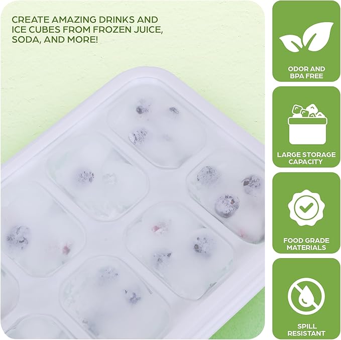 Ice Cube Tray Set – 4 Silicone Trays with Lids, Ice Bucket, Scooper & Tongs – Reusable BPA-Free Ice Maker for Freezer, Cocktails, Whiskey, Coffee, Baby Food & Kitchen Storage