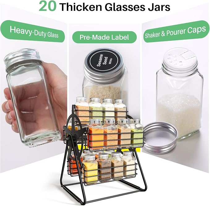 SNTD Rotating Spice Rack Organizer for Large Cabinets Kitchen Countertop with Thicken Spice Jars and Labels, Spinning Like Ferris-Wheel, Metal (M)
