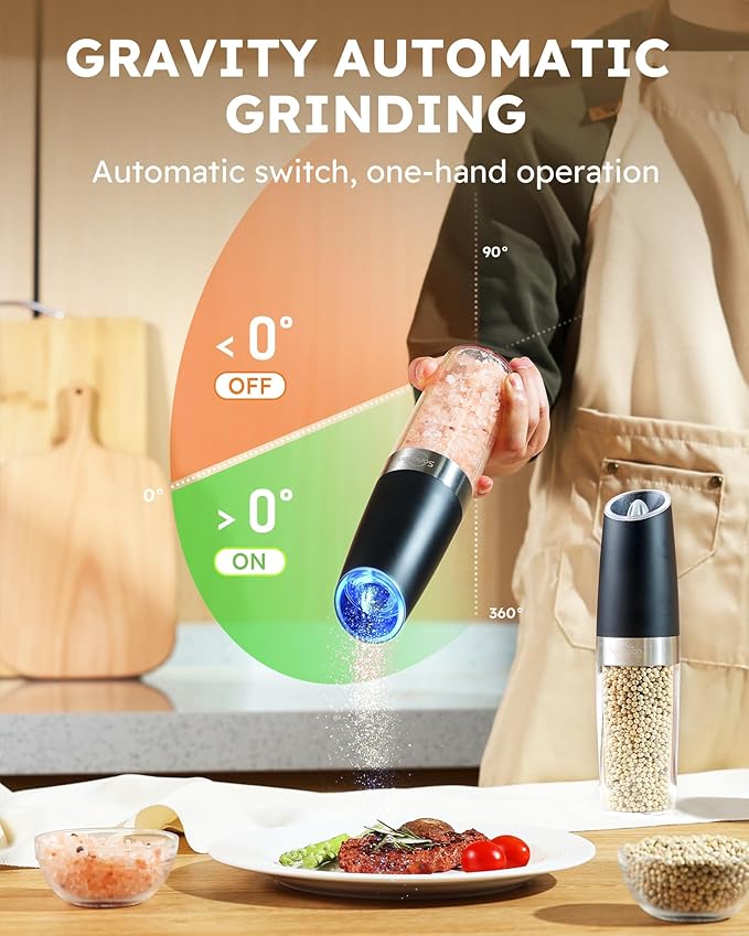 Gravity Electric Salt and Pepper Grinder Set & 5 in 1 Blender and Food Processor Combo
