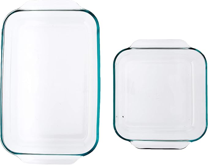 Pyrex Clear Glass Baking Dishes Set – Models 233 (3-Qt) Rectangular and 222 (2-Qt) Square – Glass Oven Bakeware – Perfect for Brownies, Caseroles, and so much More - Made in USA