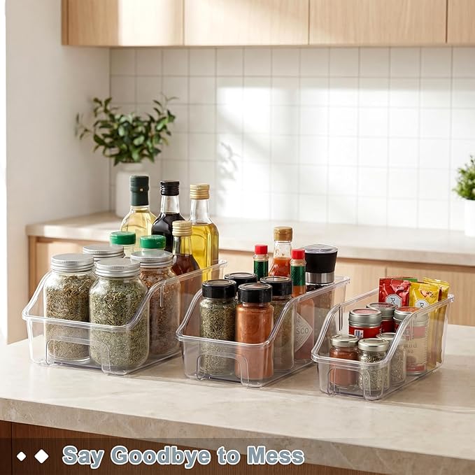 LemonRoad 6 Packs Clear Freezer Organizer Bins with Handle Pantry Vegetable Organizers and Storage Stackable Open Front Fridge Storage Egg Salad Containers for Kitchen Refrigerator Cabinet Closet