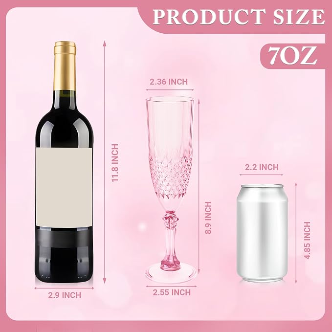 Plastic Champagne Flutes, Champagne Glasses Bulk, Reusable Unbreakable Acrylic Wine Glasses Goblets for Weddings Bachelor Parties Toasting Bridal Shower (12, Pink)