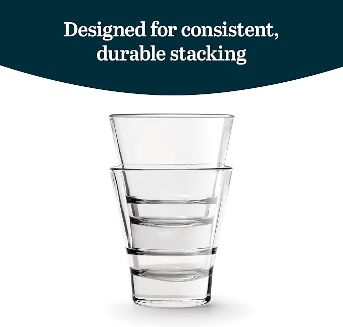 Libbey Endeavor Stacking Double Old Fashioned Glasses, 12 oz, Clear Drinking Glasses Set of 12, Modern Rocks Glass Set for Mixed Drinks and Spirits.