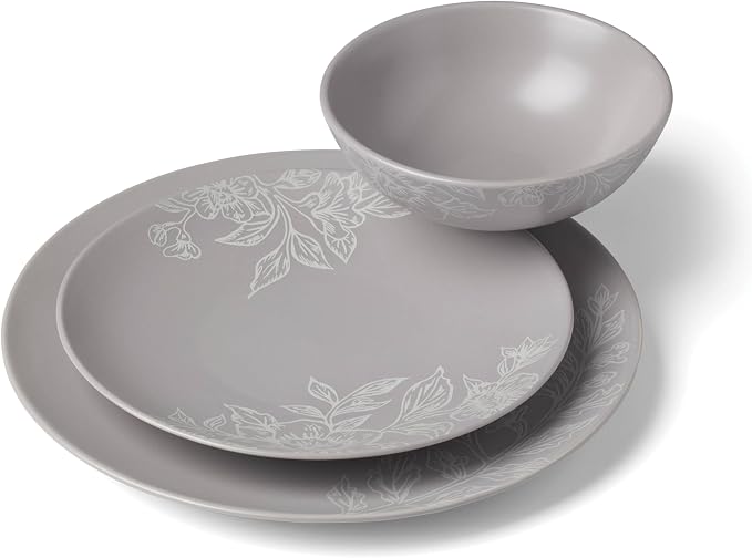Oneida 897506 Roseto 12-Piece Dinnerware Set, Pumice, Grey