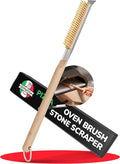 Senwosa 22” Pizza Oven Brush with Stone Scraper - Heat Resistant Stainless Steel Bristles, Long Handle - Compatible with Ooni, Gozney & Similar Ovens