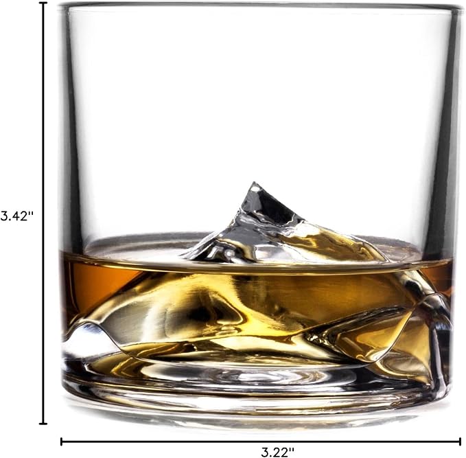 LIITON Mount Everest Heavy Crystal Whiskey Glasses Gift Set of 2, Thick Freezable Bourbon Glass 1lb Each, Premium Whiskey Gifts for Men, Frozen Crystal Chills Cocktails, 10 oz