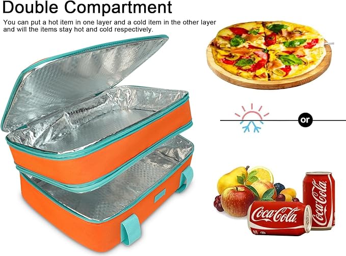 Expandable Casserole Carrier Bag - Double Decker Food Bag, Insulated Casserole Carrier for Hot or Cold Food, Lasagna Holder Tote for Picnics,Beaches,Traveling or Gifts
