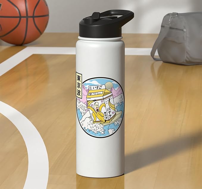 Surfing Banana Milk Carton Japan Wave Kawaii Vaporwave Anime Stainless Steel Insulated Water Bottle