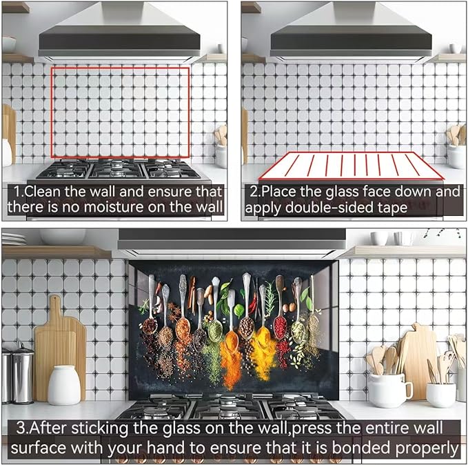 LMSDYSHU Tempered Glass Backsplash for Kitchen, Black line stripes, Frameless, Stove Backsplash Protector for Wall,Easy to Clean, Home Decor (30"x24")