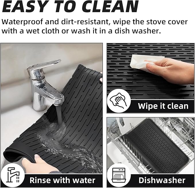 LOPNUR Thick Electric Stove Cover for Stove Top, 29.9"x20.9" Silicone Stove Mat for Glass Top Stove Cover, Heat Resistant Induction Cooktop Protector, Non-Slip Kitchen Glass Cooktop Protector, Black