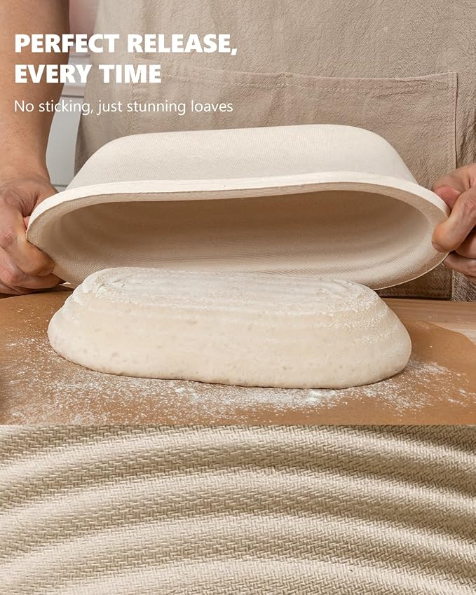 Wood Pulp Banneton Bread Proofing Baskets Set of 2, 11 Inch Oval 1.65LB Sourdough Banneton Basket with Liner, Non-Stick Dough Proofing Bowl for Rising and Baking