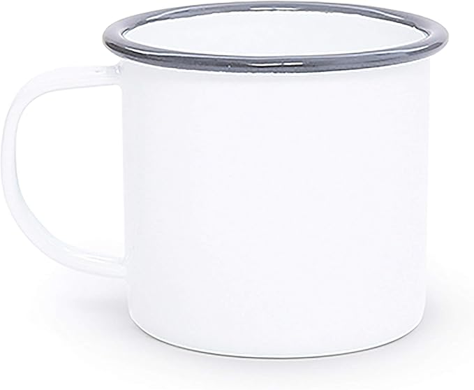 Crow Canyon Home Enamelware Mug, 12 ounce, Vintage White/Grey (Set of 4)