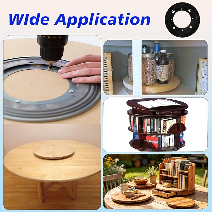6 Packs 8'' Lazy Susan Hardware, Heavy Duty 5/16''Thick Turntable Bearing Swivel Pate for Rotating Table, Book Case, Serving Tray, Corner Shelves, Kitchen, DVD Tower, Shoe Rack, Black