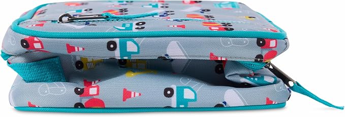 PackIt Freezable Classic Lunch Box, Construction Trucks, Built with EcoFreeze Technology, Collapsible, Reusable, Zip Closure With Zip Front Pocket and Buckle Handle, Designed for Fresh Lunch On the Go