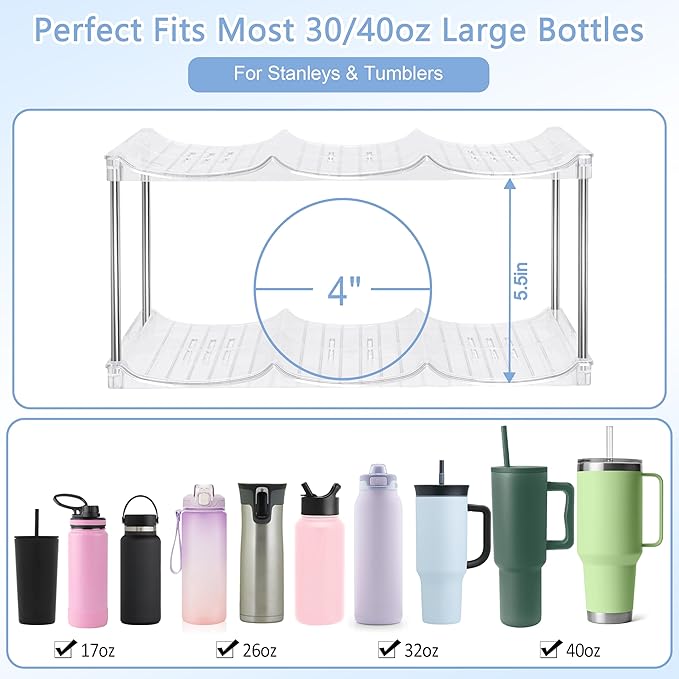 Water Bottle Organizer for Stanley 40oz Tumbler - Stackable Water Bottle Holder and Tumbler Organizer for Cabinet Kitchen Organization and Storage for Stanley Cup Accessories, Wine Rack, 3Pack