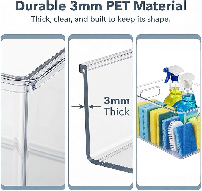 MOONEDGE 8 Pack Modular Clear Plastic Storage Organizer Bins – 4 Large & 4 Narrow, Nestable Space-Saving System for Pantry, Kitchen, Fridge, Bathroom & Cabinet Organization - Versatile & Easy to Use