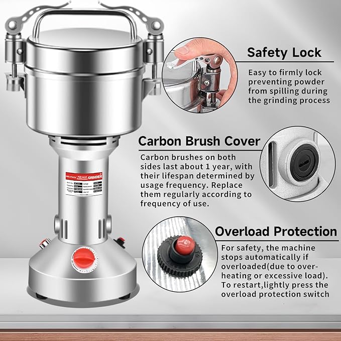 850g Grain Grinder 2800W Electric Spice Grinder High-Speed Stainless Steel Flour Mill Suitable for Coffee/Corn/Pepper/Herbs/Wheat/Rice