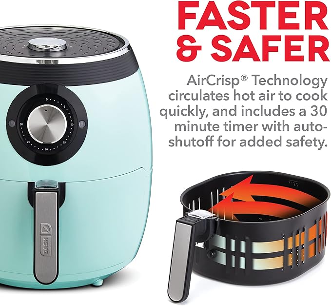 Dash Deluxe Air Fryer - Adjustable Temperature Control & Auto Shut-Off Feature - AirCrisp® Technology - Spacious Nonstick Basket - 1700 Watt - 6 Quarts - Aqua