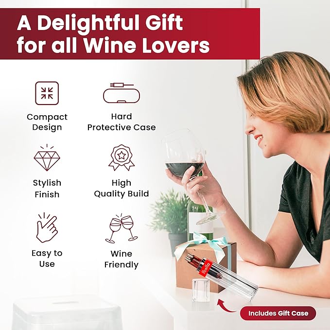 Mothers Day Gift Pourtable Wine Aerator, Multi Stream Wine Aeration 3 Stainless Steel Spouts Handmade Kitchen Essential, No-Drip Wine Pour Accessory in Easy to Carry Protective Gift Case
