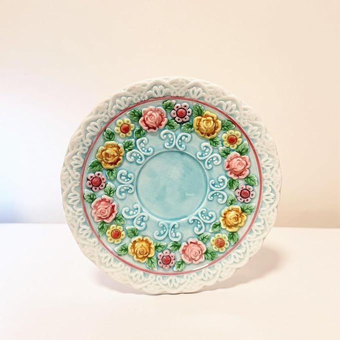 Ceramic Coffee Mug and Saucer Set for Women, Vitorian Hand-painted Rose Flower Tea Cup - 3oz(Multicolour)