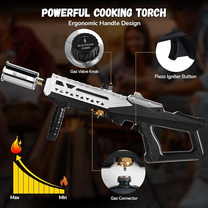 ARTFLAMM Powerful Grill Torch Gun | Propane Torch Gun, Adjustable Flamethrower | Blowtorch for BBQ, Camping, Charcoal Lighter & Fire Starter