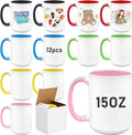 12 Pack Sublimation Mugs Blank,15oz Tazas Para Sublimacion,DIY Coated Ceramic Coffee Mug for Milk Tea Latte Hot Cocoa,Porcelain Sublimacion Cups with Box,Assorted Colors