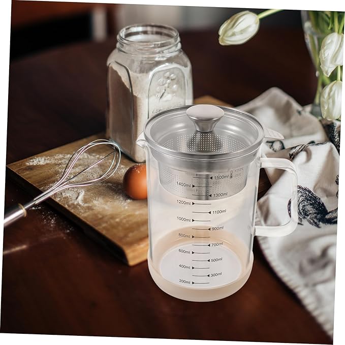 Strainer Soybean Milk Filter Jug with Scale High Borosilicate Glass Tea Strainer for Juices Smoothies and Milk Capacity Efficient Filtering for Honey and Herbal Teas
