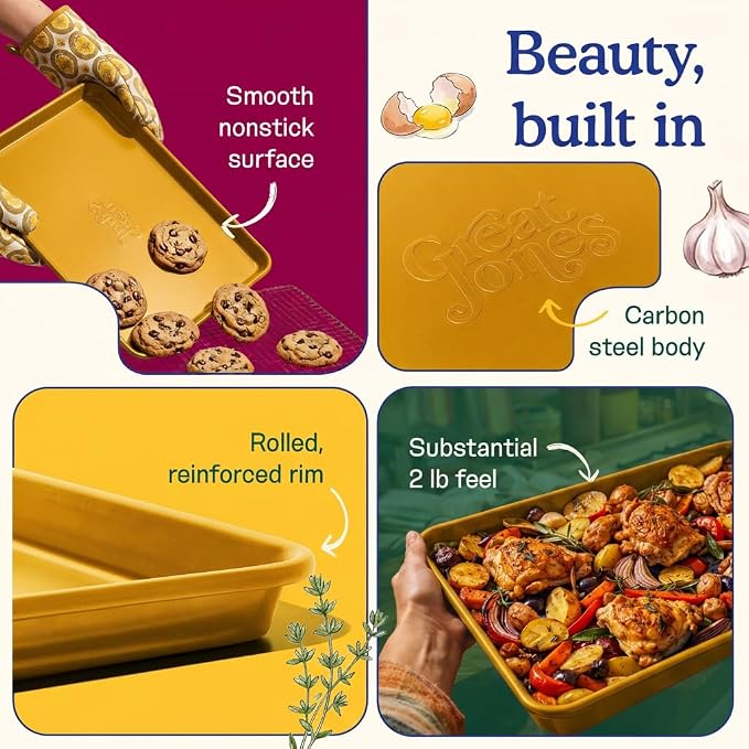 Great Jones Holy Sheet Pan (Mustard) | Nonstick, Half-Sheet Pan | Aluminized Steel, 18.5" x 13.5" | For Baking, Roasting, & Broiling | Premium Bakeware with Even Heat Distribution | Dishwasher-Safe