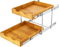 DINDON 2 Tier Pull Out Cabinet Organizer (20" W x 21" D) Wood And Metal Double Tier Slide Out Wood Drawer Under Cabinet Storage Organization