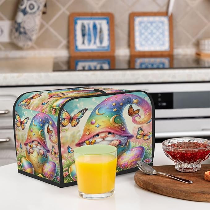 Happy Easter Eggs Gnome Toaster Cover 4 Slice Dust and Fingerprint Protection Toaster Bread Maker Covers Washable Kitchen Small Appliance Covers for Kitchen Accessories Decor Bakeware Women Gift