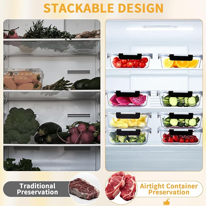 36 OZ Glass Food Storage Containers with Lids Set of 6, Meal Prep Containers for Lunch, 22 OZ Airtight Glass Lunch Containers Set of 6, Microwave, Oven, Freezer & Dishwasher Safe, BPA-Free
