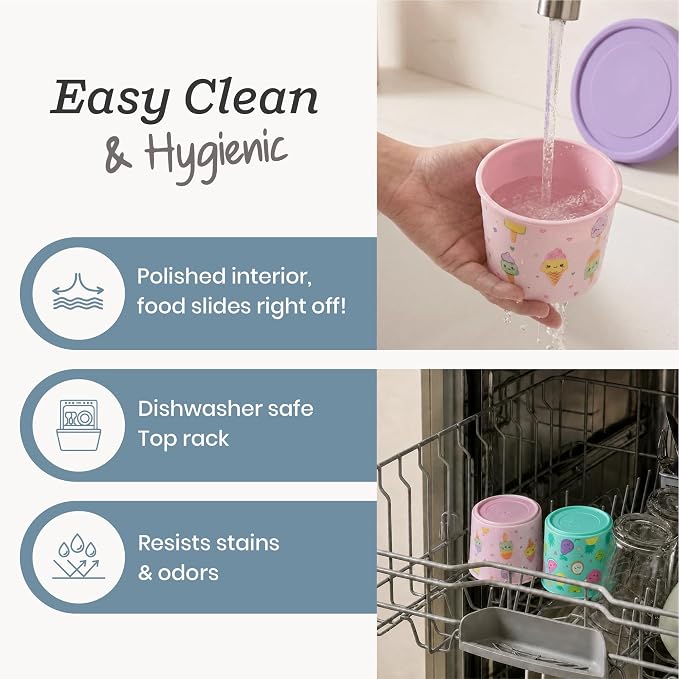 Starpack Freeze The Day Ice Cream Containers for Freezer (6-Pack, 13.5oz) - Dessert Single Serve with Silicone Lids - BPA-Free, Airtight, Reusable for Homemade Ice Cream, Sorbet, Kawaii Pink & Green