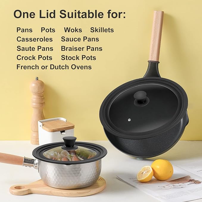 Universal Lid for Pots, Pans and Skillets - Tempered Glass Lid with Heat Resistant Silicone Rim Fits 8.5" - 10" Diameter Cookware, Replacement Lid for Frying Pan and Cast Iron Skillet (8.5"9.5"10")