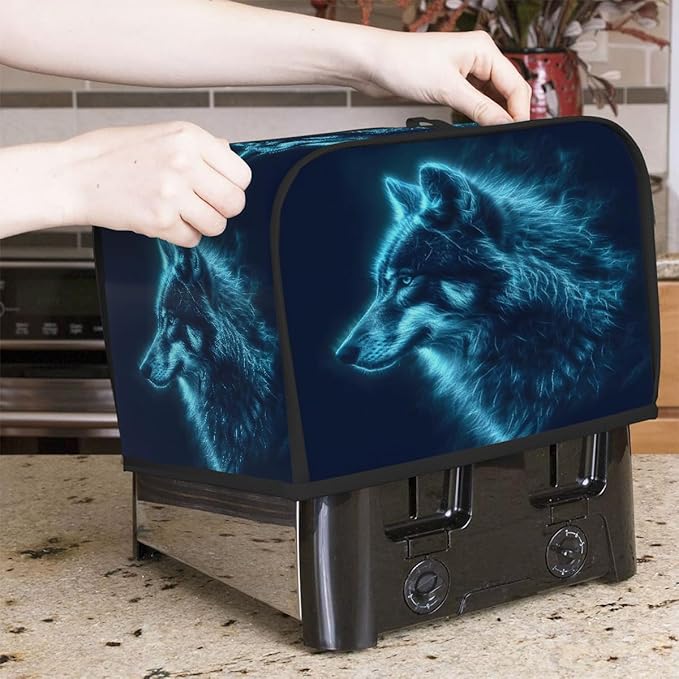 Wolf Animal Blue 4 Slice Toaster Cover Dust And Fingerprint Bread Maker Cover Bakeware Protector Washable Appliance Covers Kitchen Accessories For Home Kitchen Women Gift