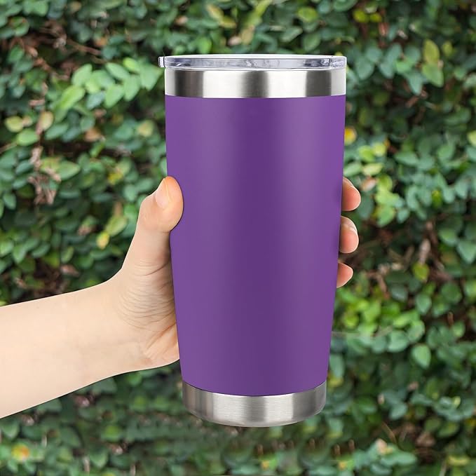 20oz Stainless Steel Tumbler Bulk with Lid, Travel Mug - Double Wall Vacuum Powder Coated Cup - Purple, 12 Pack