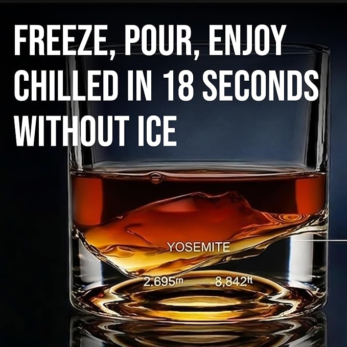 LIITON Yosemite Heavy Crystal Whiskey Glasses Gift Set of 2, Thick Freezable Bourbon Glass 1lb Each, Premium Whiskey Gifts for Men, Frozen Crystal Chills Cocktails, 10 oz