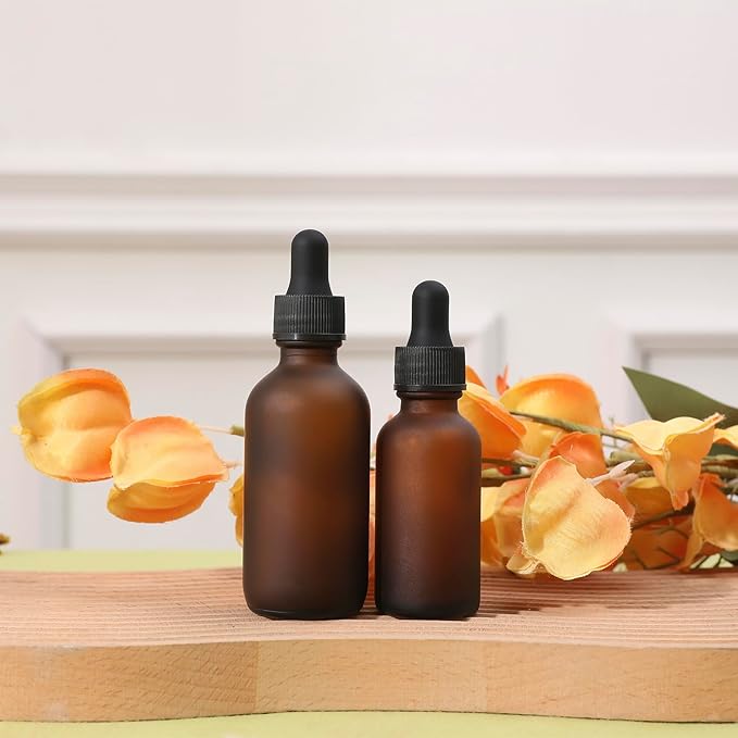 NOOEEISS 48 Pack,1oz Glass Dropper Bottle, Amber Tincture Bottles with Dropper, Pretty Finish for All Kinds of Liquids,Oil Bottles for Hair- Stronger Suction ideal for Leakproof Travel