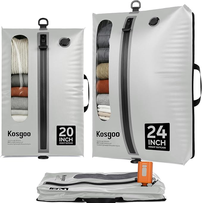 Vacuum Seal Bags for Travel with Pump, Reusable Nylon Compression Packing Cubes to Save Space for Cheked Suitcase & Backpack, Odor&Waterproof Vacuum Kit for Clothes(Light Grey)