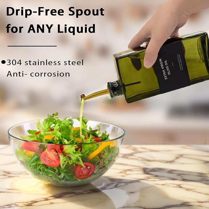 Olive Oil Dispenser Bottle for Kitchen 16.9oz, UV-Blocking Oil and Vinegar Dispenser Set, Leakproof Oil Container for Home, Restaurant (Green, Set of 4)